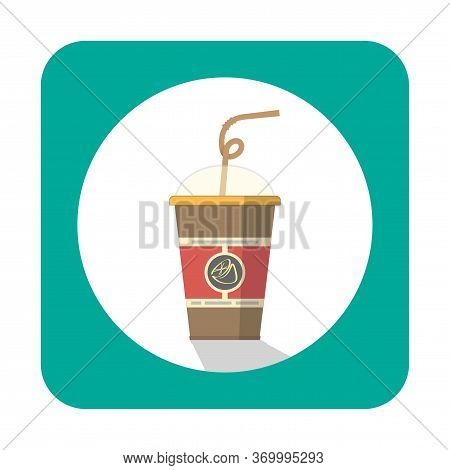Cup Of Juice Icon. Fast Food Paper Cup Icon. Flat Vector Related Icon With Long Shadow For Web And M