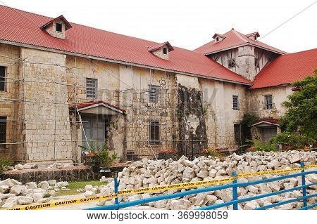 Bohol, Ph - Sept 1 - Baclayon Church Facade Destroyed By Earthquake On September 1, 2015 In Bohol, P