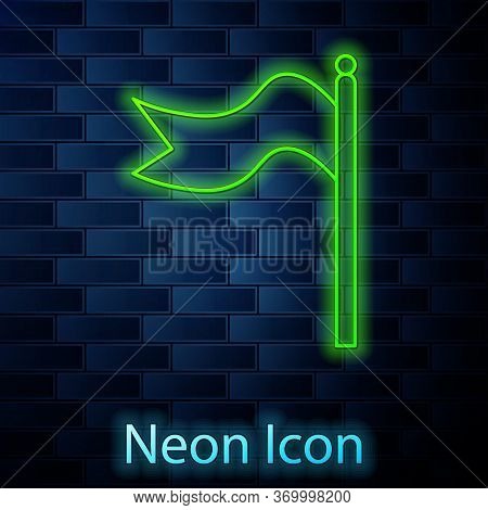 Glowing Neon Line Meteorology Windsock Wind Vane Icon Isolated On Brick Wall Background. Windsock In