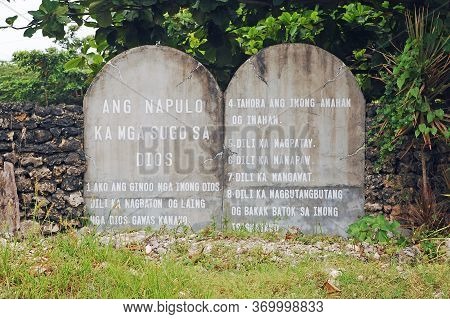 Bohol, Ph - Sept 1 - Ten Commandments Stone Tablet On September 1, 2015 In Bohol, Philippines