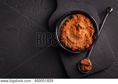 Miso Paste - Japanese Traditional Soybean Processed Foods, On Black Background
