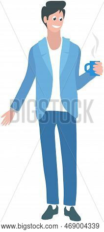 Young Guy Standing And Talking Isolated On White Background. Man Is Looking At Something Behind Him.