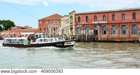 May 21, 2017 - Murano, Italy: Facade Of Picturesque Glass Factories In Murano. View From The Lagoon 