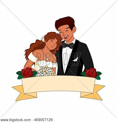 Vector Cartoon Cute Married Wedding Couple Isolated