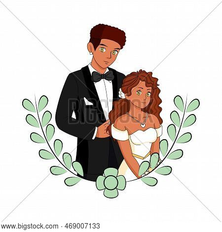 Vector Cartoon Cute Married Wedding Couple Isolated