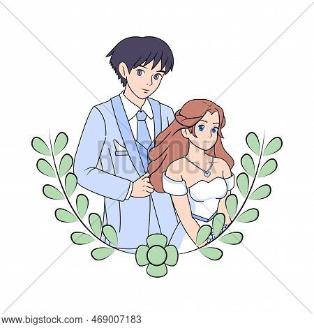 Vector Cartoon Cute Married Wedding Couple Isolated