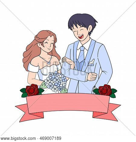 Vector Cartoon Cute Married Wedding Couple Isolated