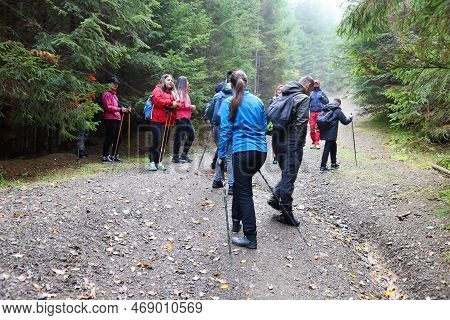Carpathian Mountains, Ukraine - October 8, 2022 Mount Hoverla. Carpathians In Ukraine In Autumn. Tou