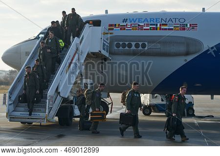 Otopeni, Romania - January 17, 2023: Awacs Airborne Warning And Control System Aircrafts Arrival Fro