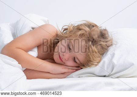 Sweet Sleep. Child Sleeping On Bed. Bedtime, Kids Sleeps. Kid Asleep On Pillow, Having Healthy Sleep