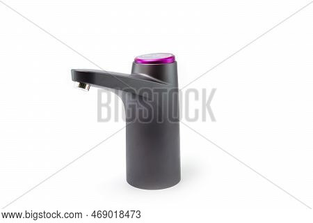 Electric Pumps Use Batteries To Pump Water From Gallons. Isolated On A White Background.