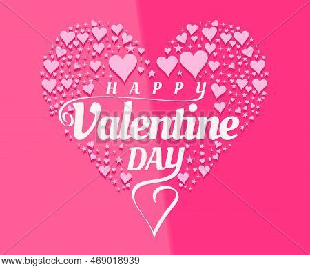 Happy Valentine's Day Design With Additional Ornaments Forming A Heart On A Pink Background