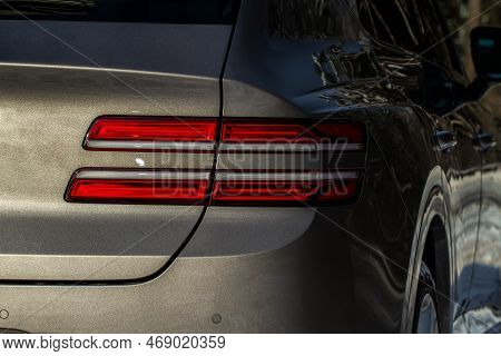 Led Red Taillight. Closeup Tail Light Of A Modern Car. Rear Light Of A Car.