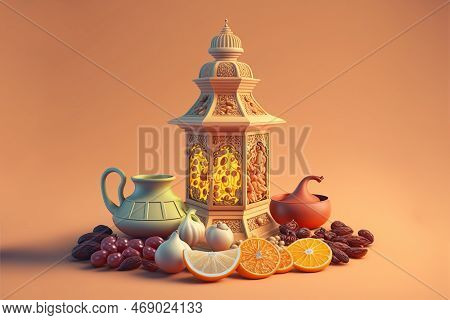 Islamic Celebration Day Ramadan Kareem, Iftar, Or Eid Al Fitr Adha. Generative Ai Illustration.