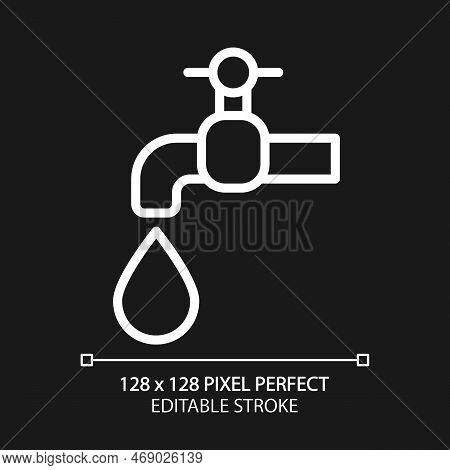 Water Supply Pixel Perfect White Linear Icon For Dark Theme. Domestic Usage. Drinking Water Distribu