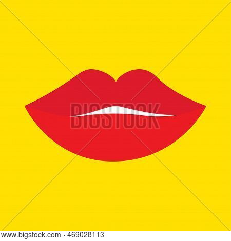 Red Female Lips Icon. Lipstick Makeup. Sexy Lip Collection. Woman Girl Mouth Set. White Teeth Tooth.