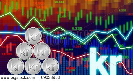Swidish Krona Value, Rate, Stock, Information And Changing Diagram Animation With Silver Coin And Bl