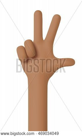 African American Hand. Hand Gesture Number Three. Counting On Fingers. The Thumb, Index And Middle F