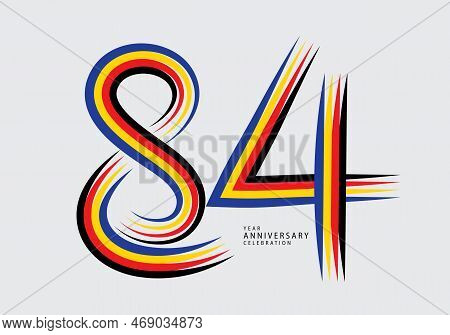 84 Years Anniversary Celebration Logotype Colorful Line Vector, 84th Birthday Logo,84 Number, Banner