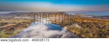 Aerial View Of Lough Fad In The Morning Fog, County Donegal, Republic Of Ireland