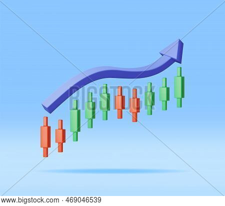 3d Growth Stock Diagram With Arrow Isolated. Render Stock Candle Shows Growth Or Success. Financial 