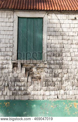 Details In The Wooden Shingles Of An Old House In The City Of Marigot On Sint Marteen