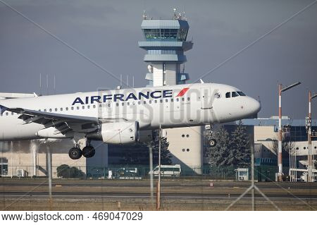 Otopeni, Romania - January 17, 2023: Air France Airline Plane Landing At The Henri Coanda Internatio