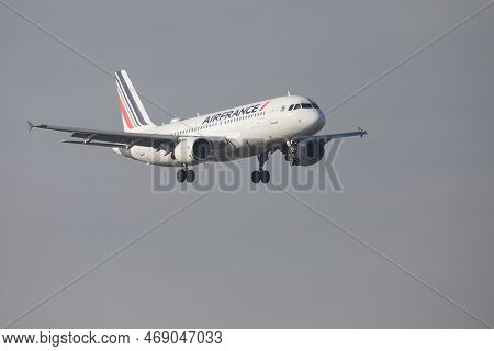 Otopeni, Romania - January 17, 2023: Air France Airline Plane Landing At The Henri Coanda Internatio