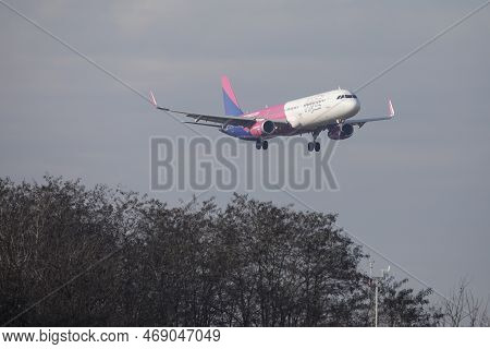Otopeni, Romania - January 17, 2023: Wizzair Airline Plane Landing At The Henri Coanda International