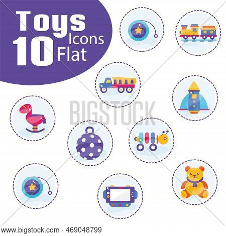 Set Of Colored Toys Icons Flat Design Vector Illustration
