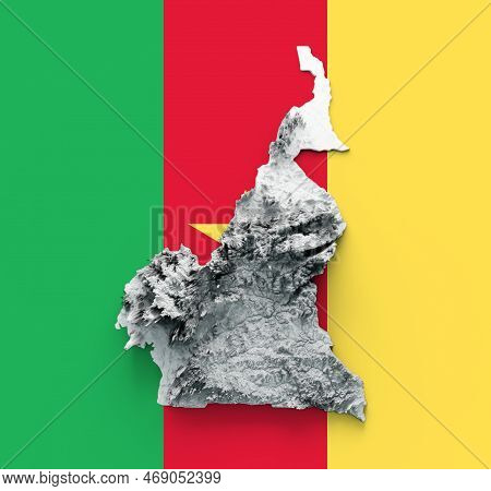 Cameroon Map And Flag 3d Topographic Map 3d Illustration