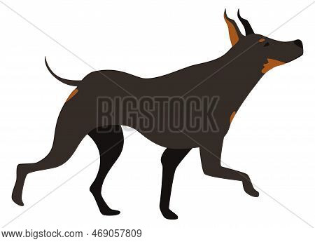 Running Dobermann Icon. Cartoon Black Dog Breed