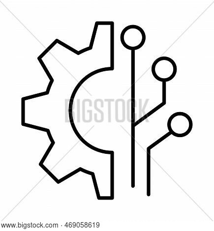 Connection, Gear, Internet Vector Icon On Transparent Background. Outline Connection, Gear, Internet
