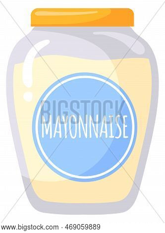 Mayonaise Glass Jar Cartoon Icon. Food Sauce Isolated On White Background