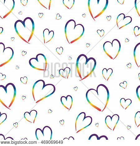 Rainbow Hearts. Vector Seamless Pattern. Multi Color.
