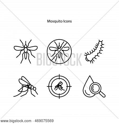 Mosquitoes, Icon Set. Linear Icons. Mosquito Net. Line With Editable Stroke