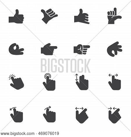 Hand Gestures Vector Icons Set, Modern Solid Symbol Collection, Filled Style Pictogram Pack. Signs, 