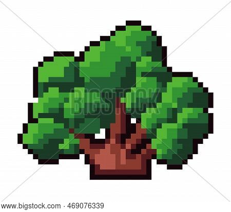 Pixelated Bush, Nature And Forest In 8 Bit Game