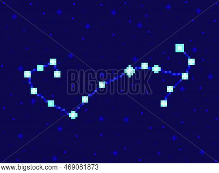 Scorpius Constellation In Pixel Art Style. 8-bit Stars In The Night Sky In Retro Video Game Style. C
