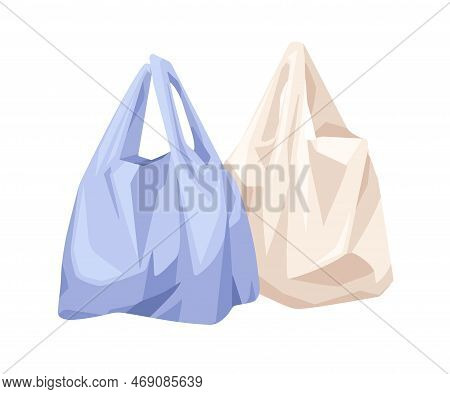Polyethylene Plastic Bags. Used Cellophane Polythene Grocery Shopping Packages Composition. Wrinkled