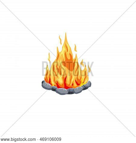 Bonefire Or Campfire. Orange Fire And Flame. Element Of A Hike. Heat And Hot Object. Cartoon Flat Il