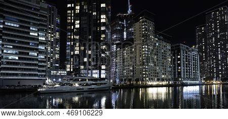 London - 01 26 2022: View Of The South Dock In Canary Wharf
