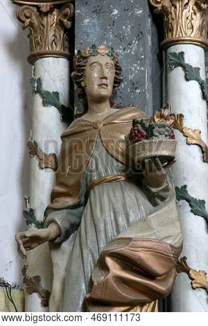Durdic, Croatia - May 08, 2012: Saint Dorothea, Statue On The Altar Of The Blessed Virgin Mary In Th