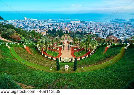 Baha'i Gardens, Also The Terraces Of The Baha'i Faith, The Hanging Gardens Of Haifa. Haifa, Israel -