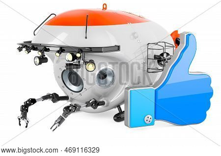 Bathyscaphe With Like Icon, 3d Rendering Isolated On White Background