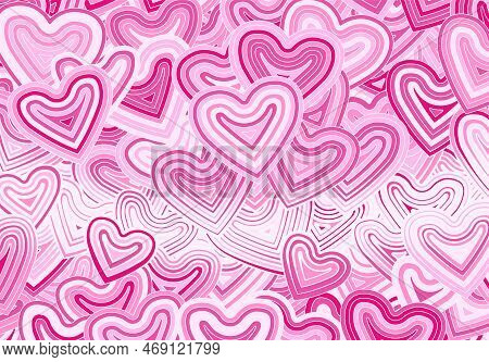 Valentines Day Greeting Card Template Or Background With Hearts And Line Ornament. Retro Fashion Hip