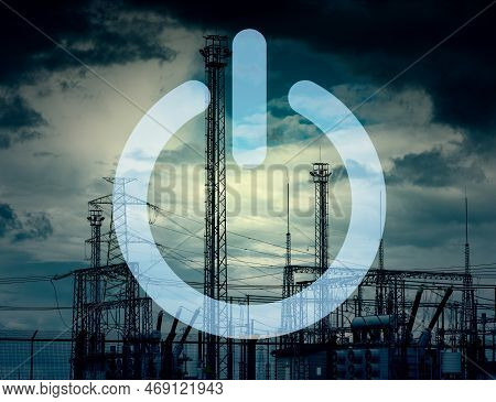 Blackout Turn Off Power Button Concept With Dark Electricity Wires