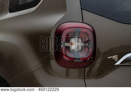 Led Red Taillight. Closeup Tail Light Of A Modern Car. Rear Light Of A Car.