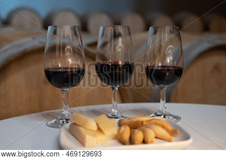 Tasting Of Rioja Wines, Visit Of Winery Cellars With French Or American Oak Barrels With Agening Red
