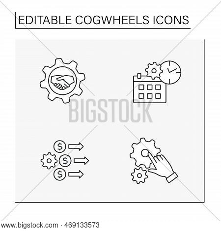 Cogwheels Line Icons Set. Settings And Configurations For Different Situations. Business Concept. Is